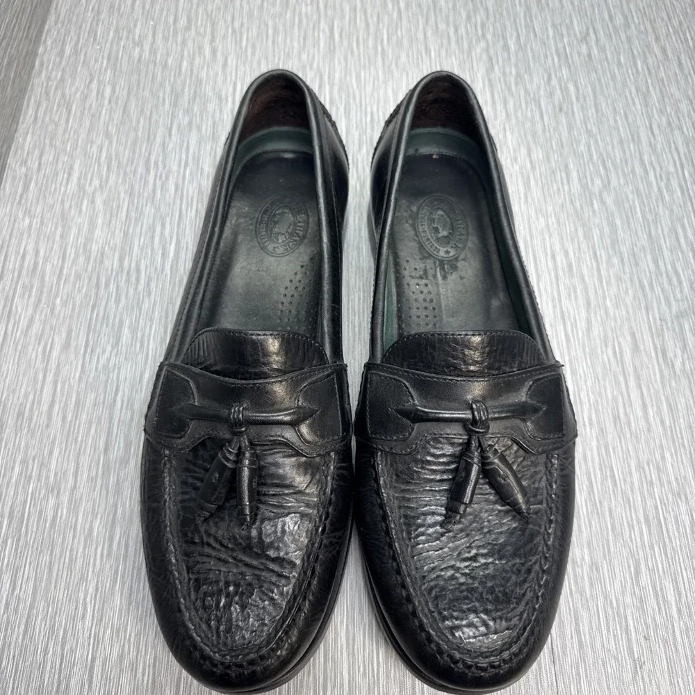 HS Trask Men's Black Leather Tassel Loafers 9M Made in Brazil Dress Shoes‎